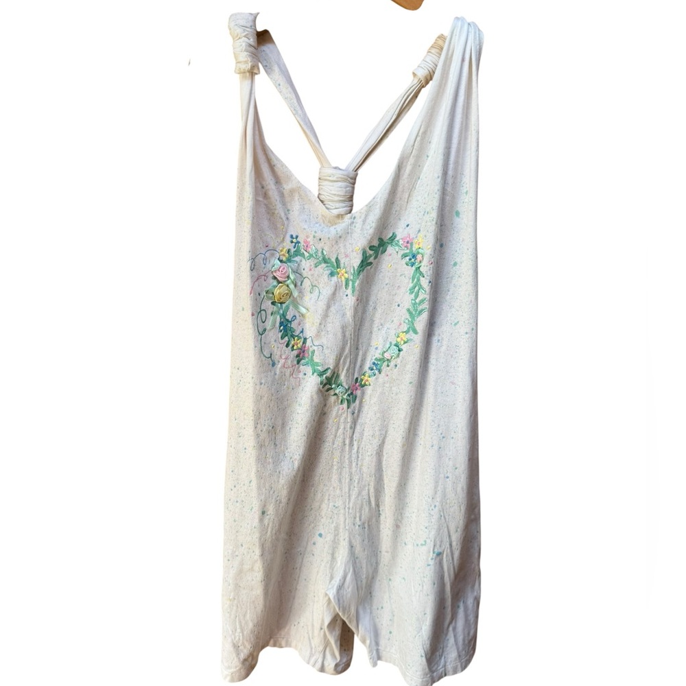 1980s The Active Edge Painted & Rose Ribbon‎ Embellishments Poly/Cotton Romper